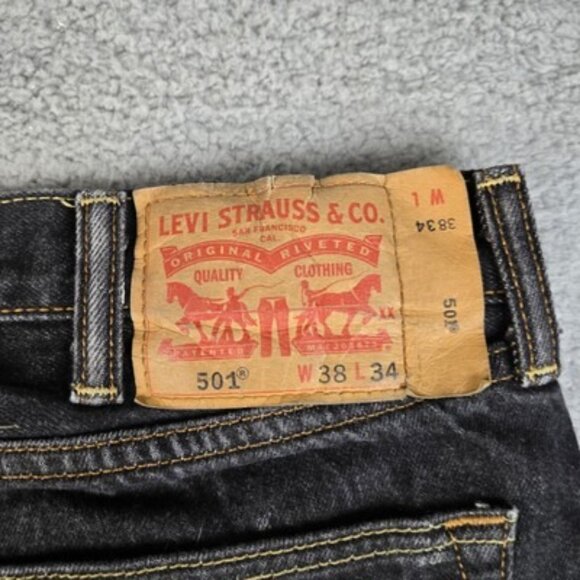 Levi's 501 Jeans Mens 38x34 Black Straight Leg Classic Button Fly American Denim - Picture 13 of 14